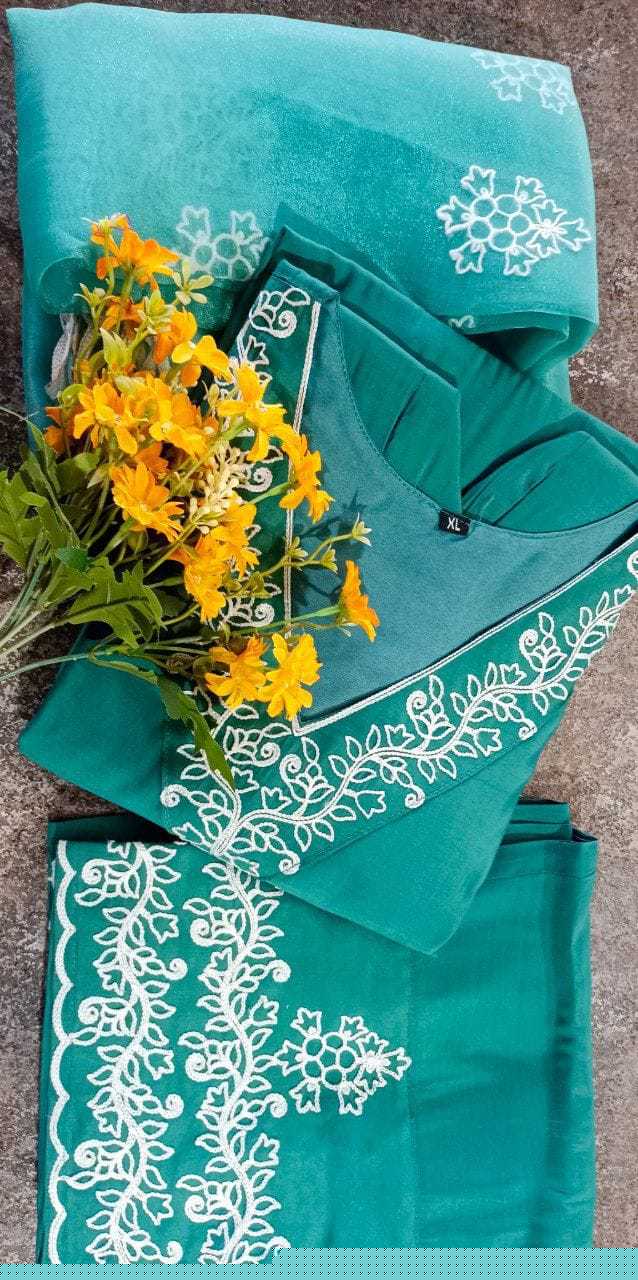 Viscose Chanderi Embroidered Kurti with Bottom and Dupatta - MYLUXURY LANE ENTERPRISE
